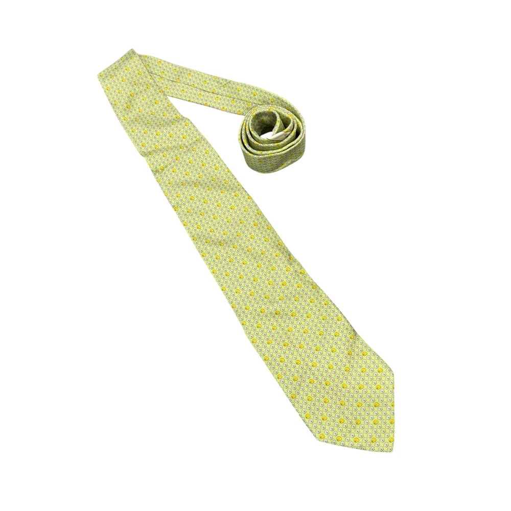 Salvatore Ferragamo Tie Mens OS Green Seashell Pearl Silk Italy Designer